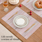 Leetaltree Misty Rose Placemats Set of 6 - Heat Resistant Non-Slip Place mats for Dining Table, Washable Durable PVC Vinyl Woven Table Mats（Misty Rose, 6）