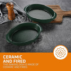Bruntmor Oval Baking Dish Set for Oven, Durable & Versatile - Ceramic Serving Dishes - Oven Safe Au Gratin Baking Dishes Pans - Ideal for Any Occasions - Housewarming Gift - Set of 2 - Dark Green
