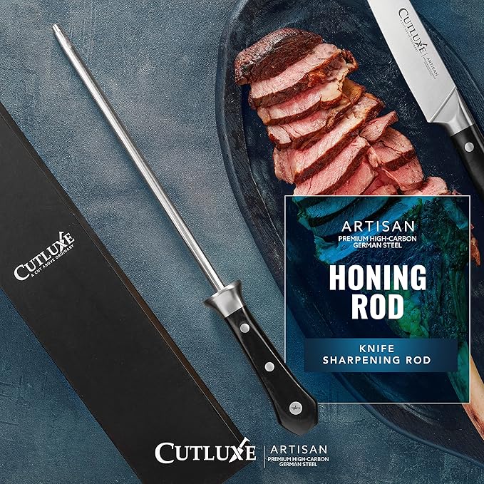 Cutluxe Honing Rod, Professional Knife Sharpener Rod – 10" Honing Steel – Ergonomic Handle Design, Grilling Gifts for Men – Artisan Series