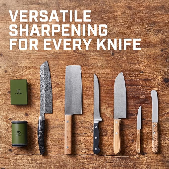 TUMBLER Pro Rolling Knife Sharpener™ - Knife Sharpening Made Easy - Ultimate Gift for Father's Day - Kit with Removable Disc System - 4-Layer Diamond Sharpening Disc & EdgeBoost Ceramic Disc (Green)