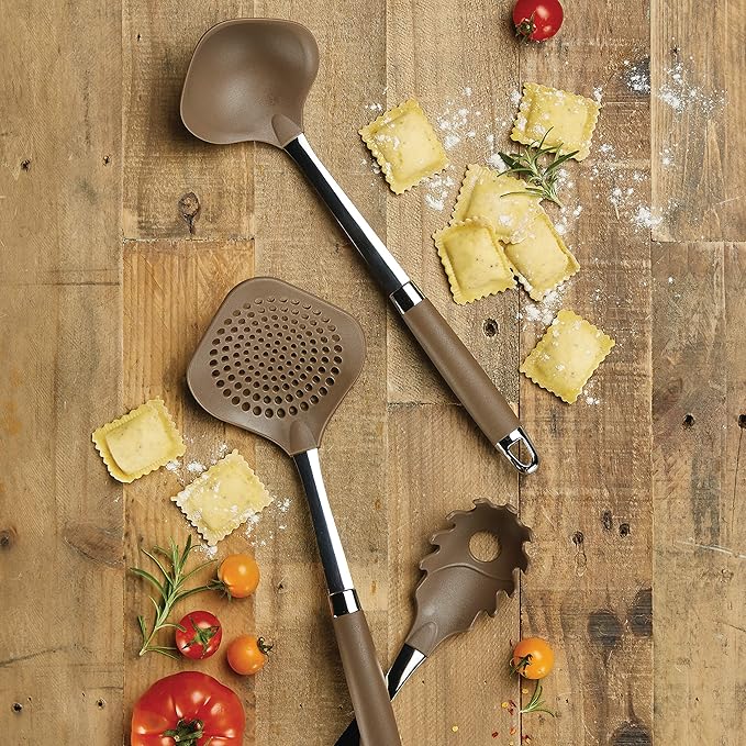 Anolon Gadgets Utensil Kitchen Pasta Cooking Tools Set, 3 Piece, Bronze Brown
