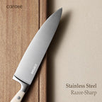 CAROTE 14 Pieces Knife Set with Block, Forged, High Carbon Stainless Steel Sharp Blade Block Knife Set, Dishwasher Safe Cutlery, Cream