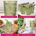 Kate Aspen Vintage Ribbed Green Drinking Glasses Set of 6-13 oz Colored Embossed Glass Cups for Water, Iced Tea, Cocktails - Perfect Holiday Drinkware, Christmas Entertaining & Gift Set