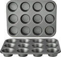 Amazon Basics Nonstick Muffin Pan, Set of 2, Sturdy, Oven Safe, Bakes Evenly, Easy to Clean, 12 Cups, Gray, 13.9x10.55x1.22"