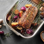 Tramontina 16.75-Inch Stainless Steel Roasting Pan with Rack, Flared Edge Turkey Roaster for Oven, Dishwasher Safe, Made in Brazil